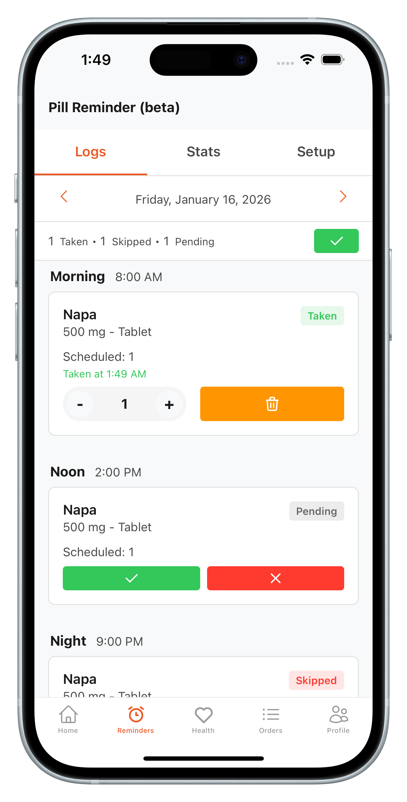 পিল রিমাইন্ডার ও সময় সেট করার ইন্টারফেস